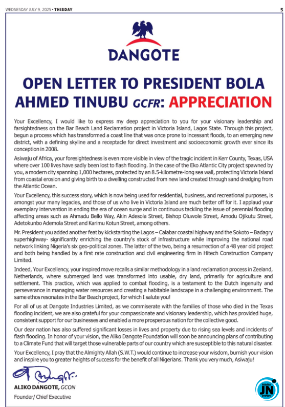 Dangote letter screenshot